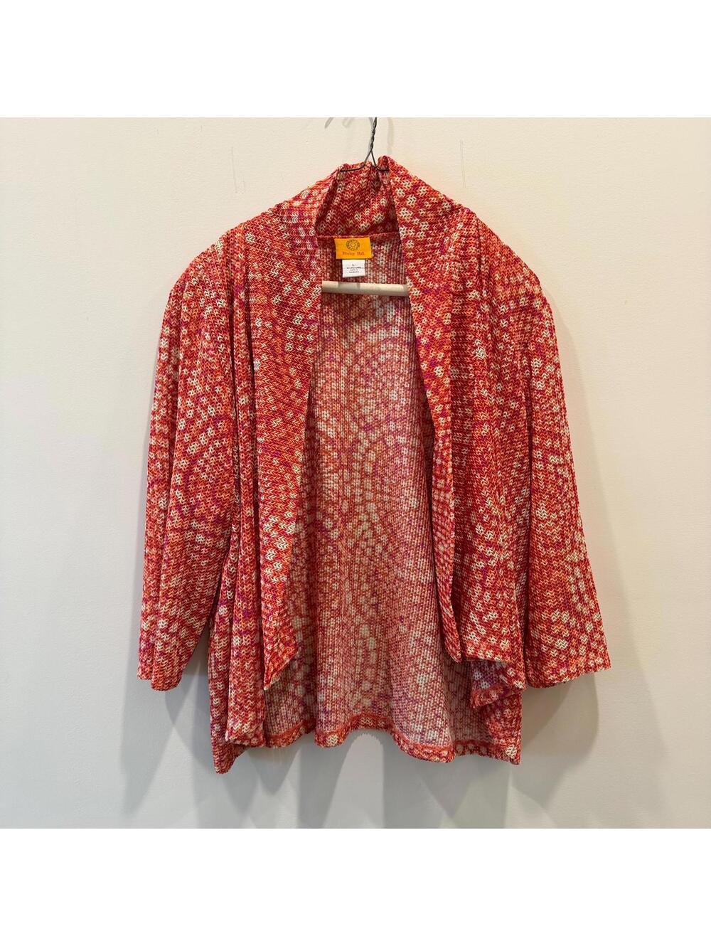 Vintage Ruby Rd. Women's Red and White Patterned Cardigan Jacket, Size Large, VG